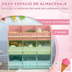 Homcom - Estantería infantil con 9 cajas Rosa*ZONEKIZ Clearance