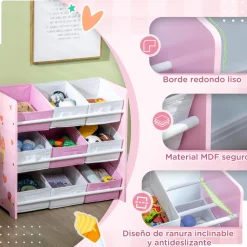 Homcom - Estantería infantil con 9 cajas Rosa*ZONEKIZ Clearance