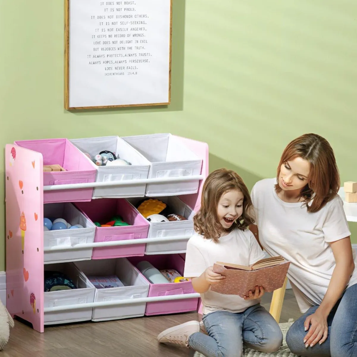 Homcom - Estantería infantil con 9 cajas Rosa*ZONEKIZ Clearance