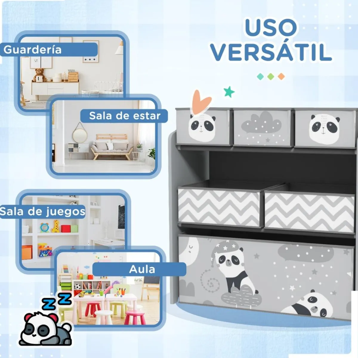 Outlet Homcom - Estantería para juguetes 6 cajas tela Gris Estilo De Vida