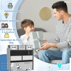 Outlet Homcom - Estantería para juguetes 6 cajas tela Gris Estilo De Vida