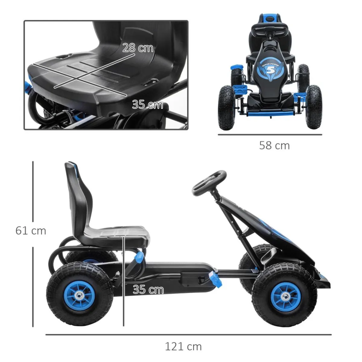- Go Kart con pedales azul-negro*Homcom Discount
