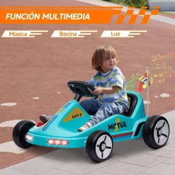 Sale Homcom - Kart eléctrico Azul con luz y música Vehículos De Batería O A Pedales