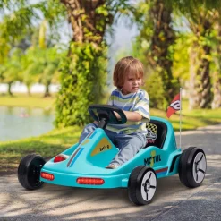 Sale Homcom - Kart eléctrico Azul con luz y música Vehículos De Batería O A Pedales