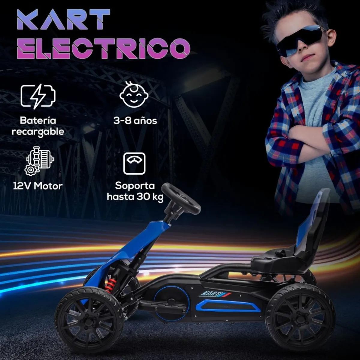 Discount - Kart Eléctrico Azul Vehículos De Batería O A Pedales