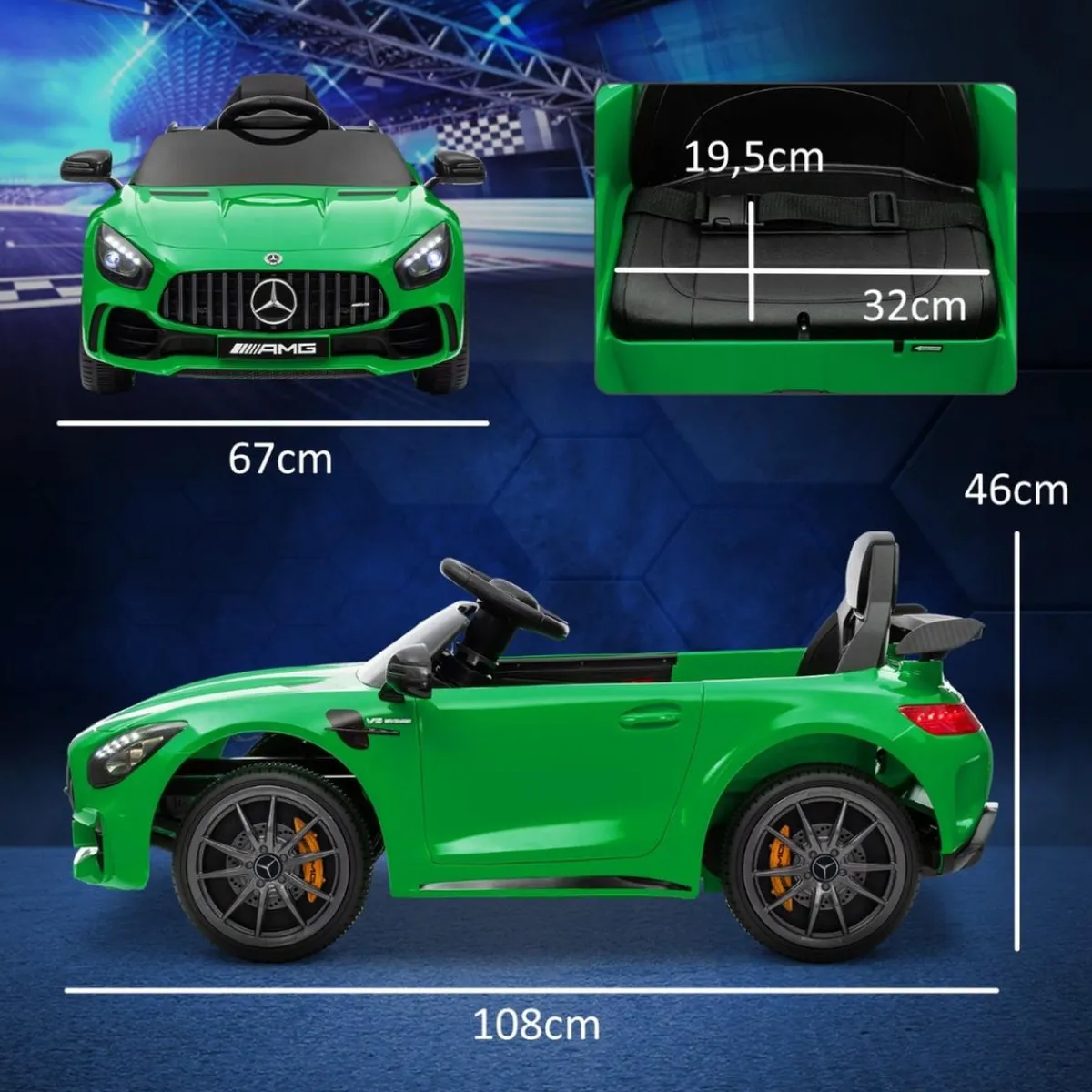 New Homcom - Mercedes Benz AMG GTR eléctrico Verde con mando Vehículos De Batería O A Pedales