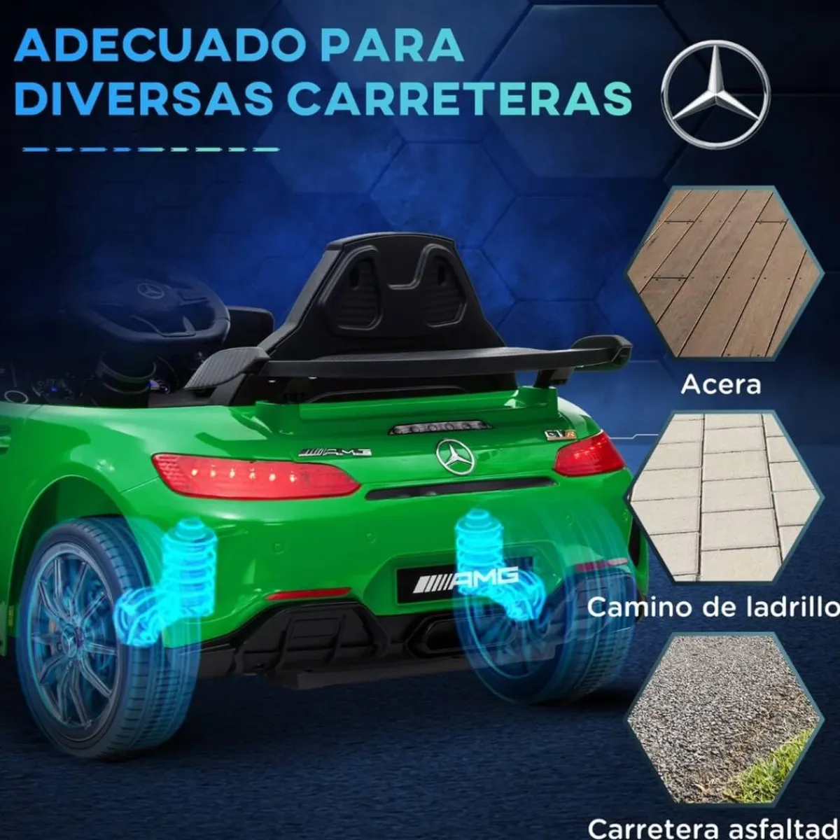 New Homcom - Mercedes Benz AMG GTR eléctrico Verde con mando Vehículos De Batería O A Pedales