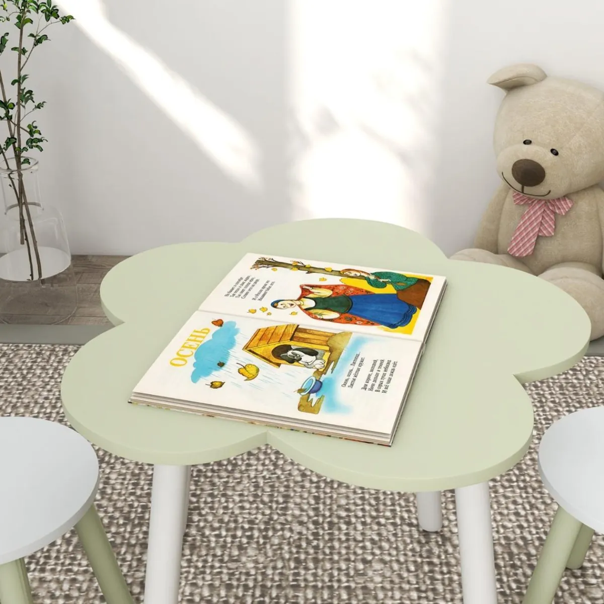 - Mesa Flor y bancos Verde y Blanco*Homcom Online