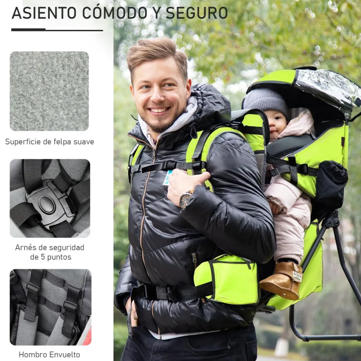 - Mochila porta-bebés verde 85 cm*Homcom Best