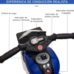 - Moto eléctrica batería 3 ruedas Trimoto Negro y Azul*Homcom