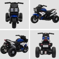 - Moto eléctrica batería 3 ruedas Trimoto Negro y Azul*Homcom