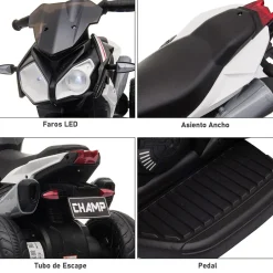 - Moto eléctrica batería 3 ruedas Trimoto Negro y Blanco*Homcom Sale