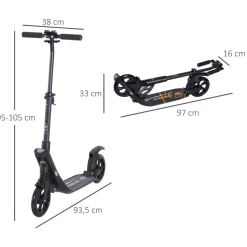 - Patinete Scooter Ajustable 2 ruedas Grande Negro*Homcom Outlet