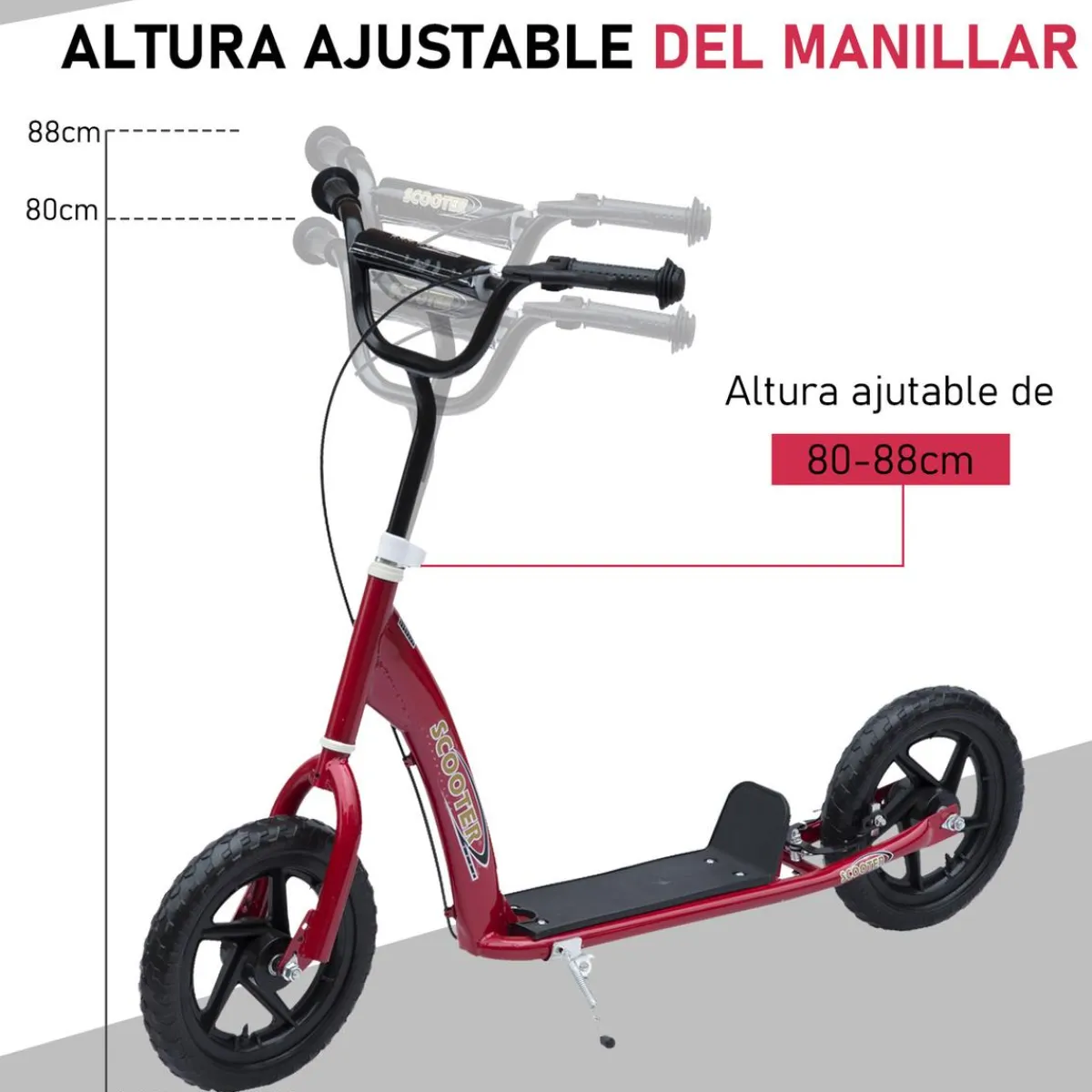 - Patinete Scooter Ajustable 2 ruedas Rojo*Homcom Sale