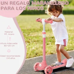 Discount Homcom - Patinete Tri-scooter Rosa con luces Motos Y Triciclos