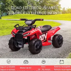 Discount - Quad eléctrico con faros LED rojo Vehículos De Batería O A Pedales