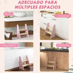 Homcom - Taburete Escalera infantil madera Rosa*AIYAPLAY Best