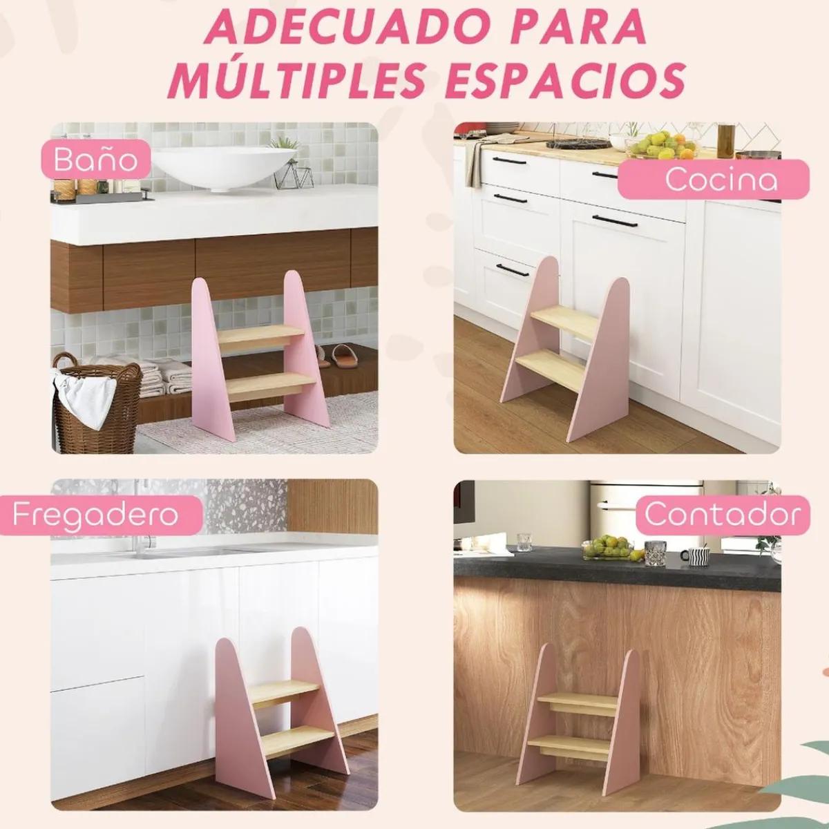 Homcom - Taburete Escalera infantil madera Rosa*AIYAPLAY Best