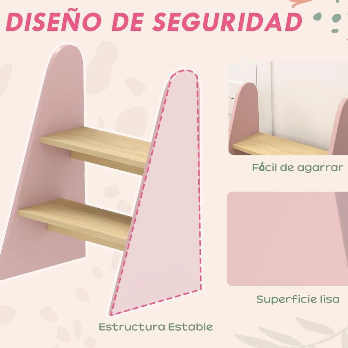 Homcom - Taburete Escalera infantil madera Rosa*AIYAPLAY Best