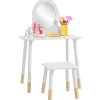 Clearance Homcom - Tocador básico con espejo y taburete madera Blanco Muñecas