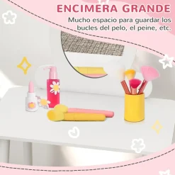 Clearance Homcom - Tocador básico con espejo y taburete madera Blanco Muñecas