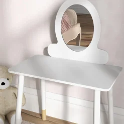 Clearance Homcom - Tocador básico con espejo y taburete madera Blanco Muñecas