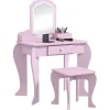 Homcom - Tocador infantil con espejo y taburete madera Rosa*ZONEKIZ Clearance