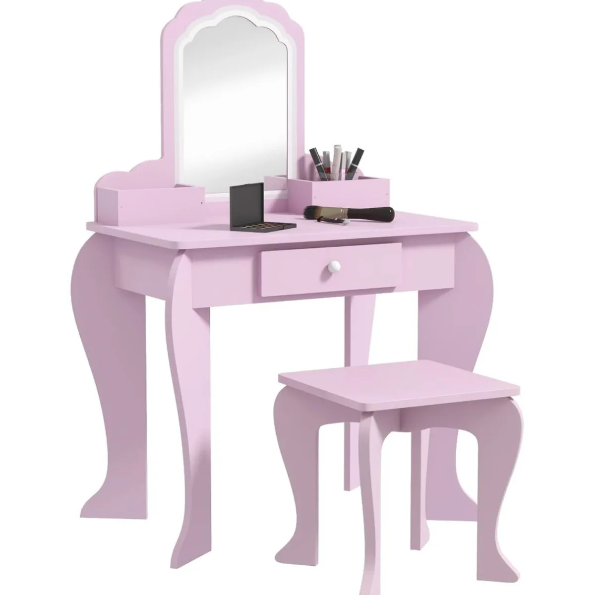 Homcom - Tocador infantil con espejo y taburete madera Rosa*ZONEKIZ Clearance