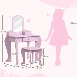 Homcom - Tocador infantil con espejo y taburete madera Rosa*ZONEKIZ Clearance