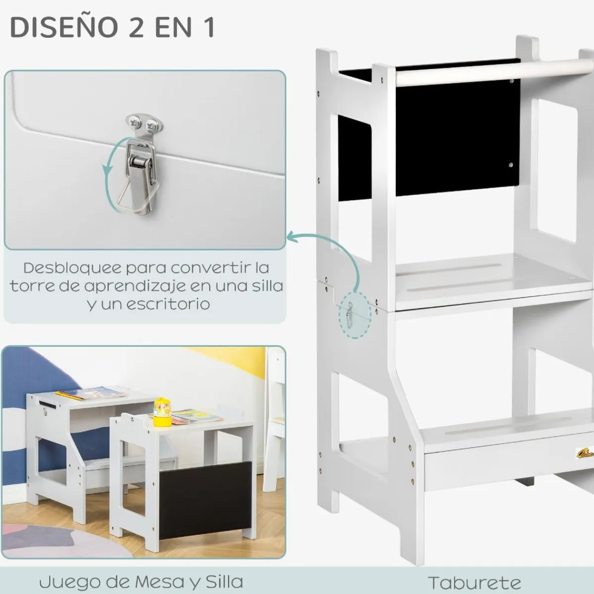 Hot - Torre aprendizaje 2 en 1 madera Gris Estilo De Vida