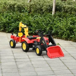 Outlet - Tractor excavadora a pedales con remolque rojo Vehículos De Batería O A Pedales