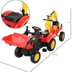 Outlet - Tractor excavadora a pedales con remolque rojo Vehículos De Batería O A Pedales