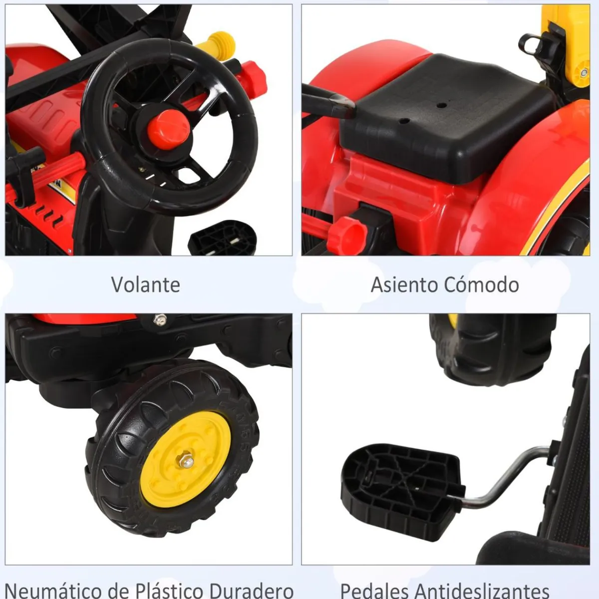 Outlet - Tractor excavadora a pedales con remolque rojo Vehículos De Batería O A Pedales