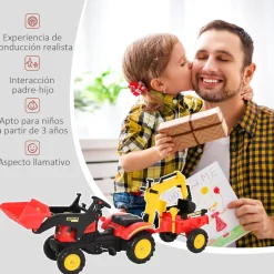 Outlet - Tractor excavadora a pedales con remolque rojo Vehículos De Batería O A Pedales