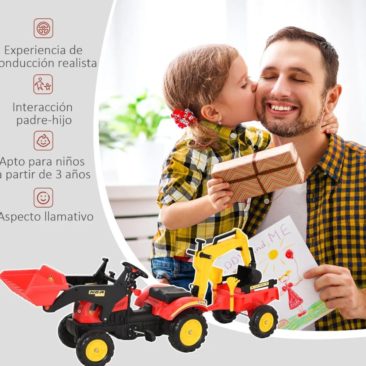 Outlet - Tractor excavadora a pedales con remolque rojo Vehículos De Batería O A Pedales