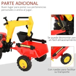 Outlet - Tractor excavadora a pedales con remolque rojo Vehículos De Batería O A Pedales