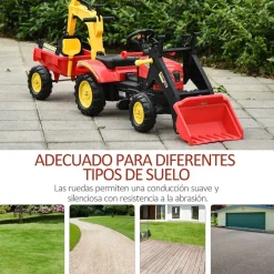 Outlet - Tractor excavadora a pedales con remolque rojo Vehículos De Batería O A Pedales
