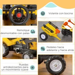 - Tractor excavadora a pedales con remolque amarillo*Homcom