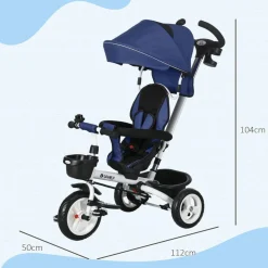 - Triciclo Evolutivo con Capota Reflectante - Azul*Homcom Online