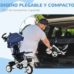 - Triciclo Evolutivo con Capota Reflectante - Azul*Homcom Online