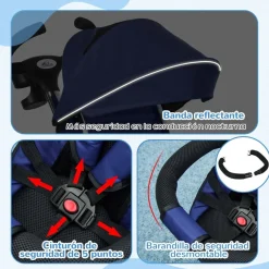 - Triciclo Evolutivo con Capota Reflectante - Azul*Homcom Online