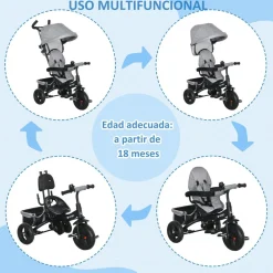 Hot - Triciclo para bebé con capota Gris Motos Y Triciclos