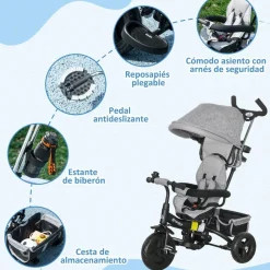 Hot - Triciclo para bebé con capota Gris Motos Y Triciclos