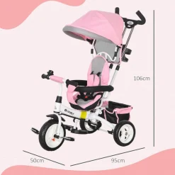 - Triciclo para bebé con capota Rosa*Homcom Discount