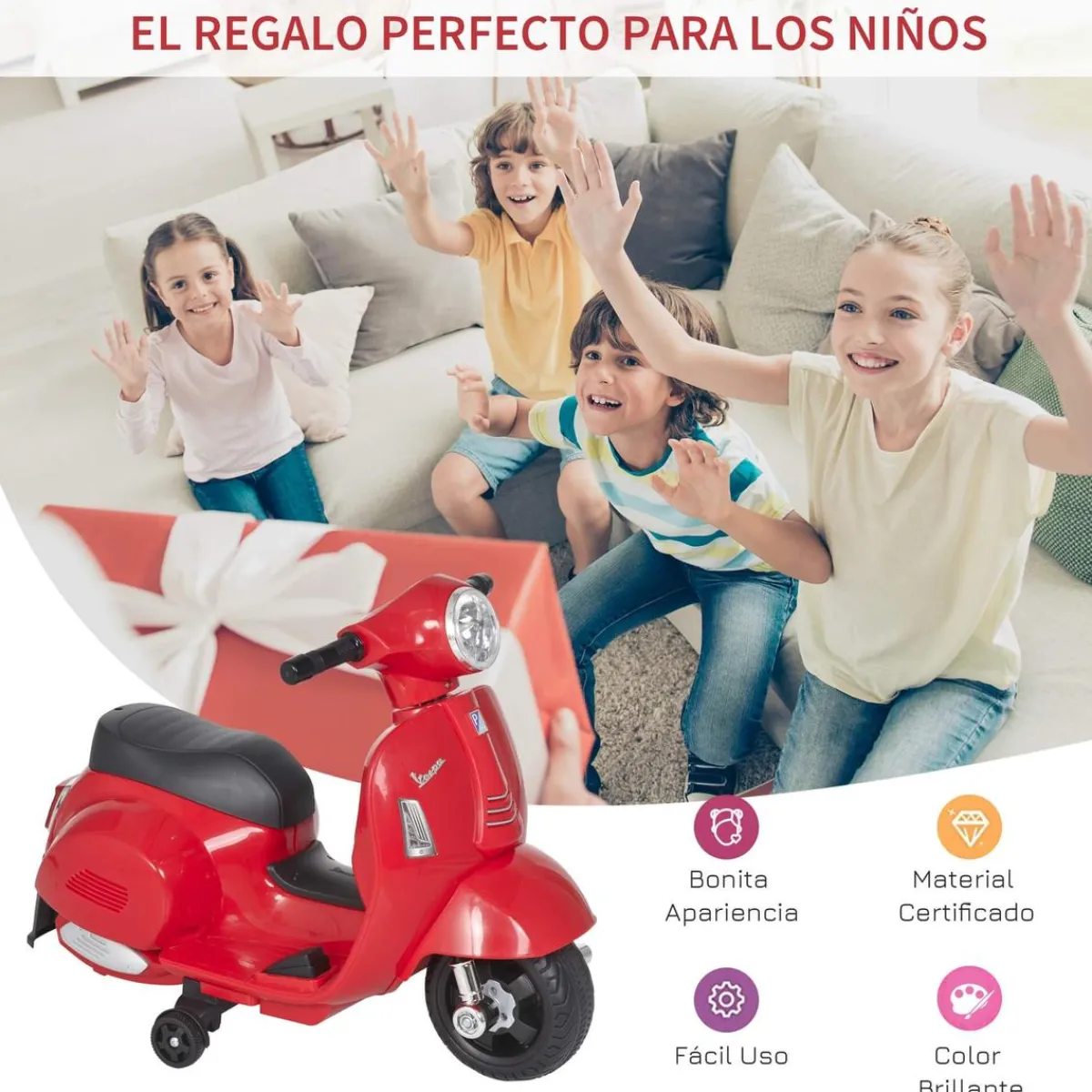 - Vespa roja Vehículo de batería Vehículos De Batería O A Pedales
