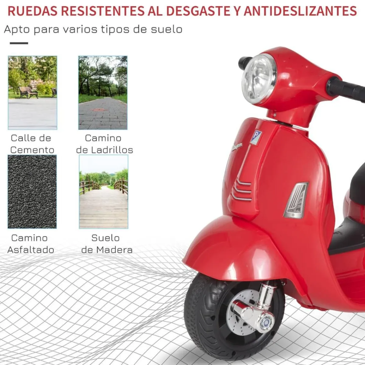- Vespa roja Vehículo de batería Vehículos De Batería O A Pedales