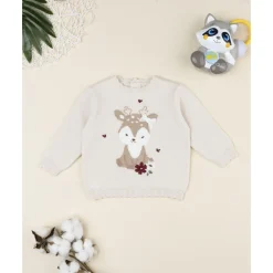 Outlet Jersey de niña beige con cervatillo bordado Recién Nacido·Ropa Y Accesorios|Ropa Y Accesorios·Punto