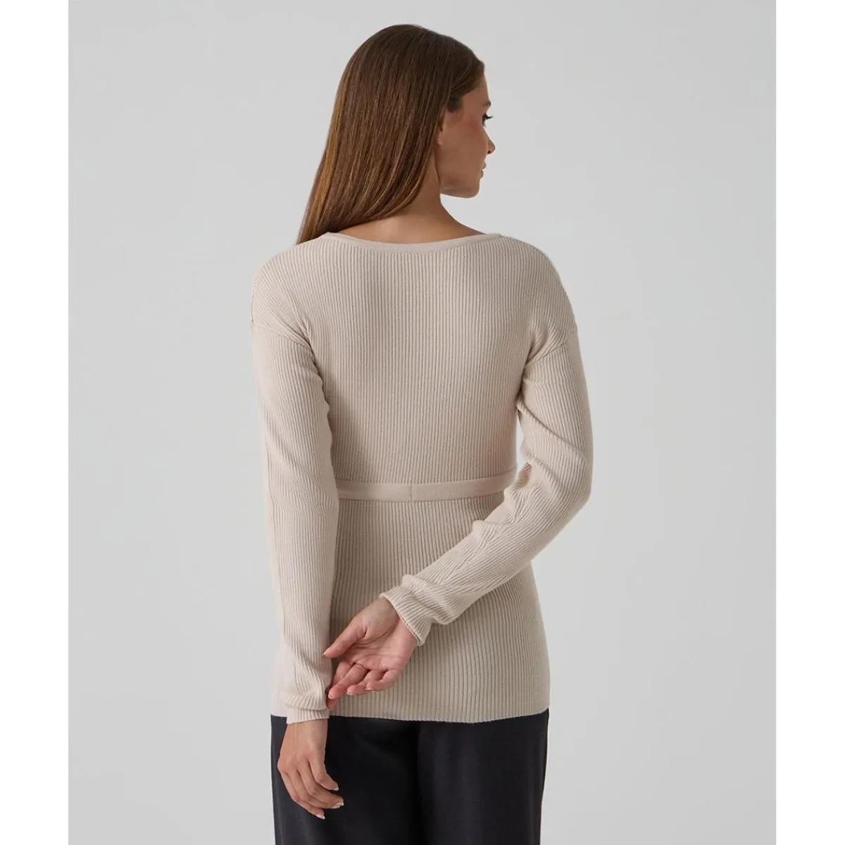 Outlet Jersey premamá beige de punto canalé con cordón ajustable Premamá·Moda|Moda·Prendas De Punto