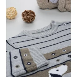 Jersey tricot bebé gris y marrón con perritos bordados*Prenatal Hot