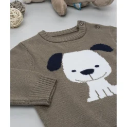 Outlet Jersey tricot bebé marrón con perrito Niño·Bebé Niño 3-36 Meses|Bebé Niño 3-36 Meses·Jerséis Y Cardigans